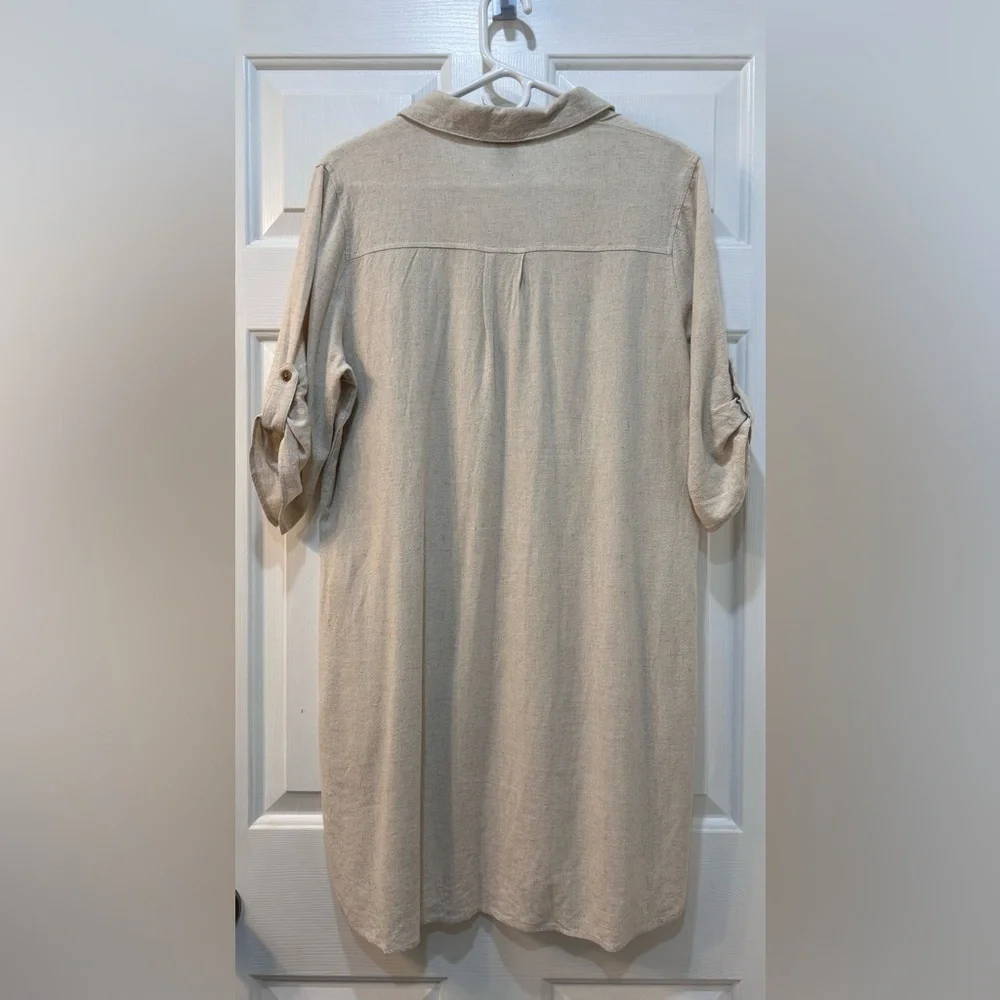 Robert Louis Womens Shift Dress Large Beige Linen Blend Lagenlook Coastal Casual